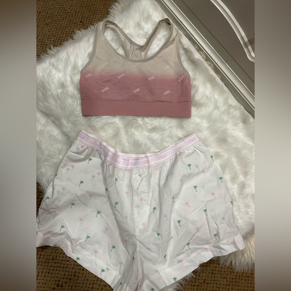 PINK Victoria's Secret Pink Ombre Bralette and Palm Print Shorts